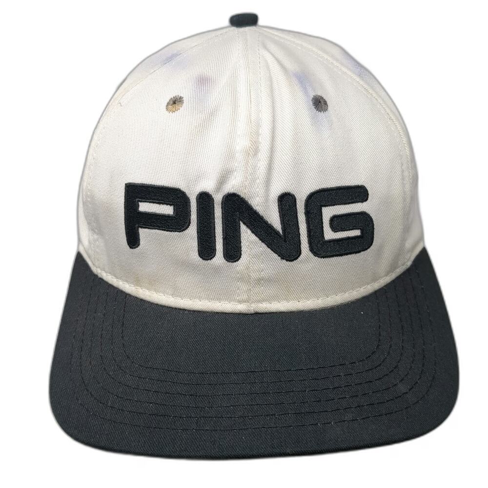Ping Baseball Cap White Black OS Hat Golfer Made in USA Green Undervisor Vintage